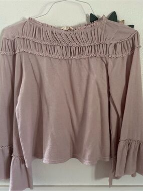 Joyfolie Girls Dusty Mauve Smocked Yoke Long Sleeve Top